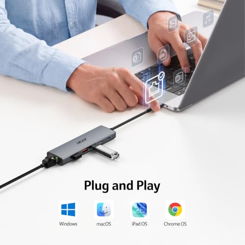 acer USB C Hub 10Gbps, 6-in-1 USB C to Ethernet Adapter for Laptop/PC - image 6