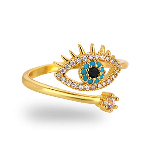 Bague turque mauvais œil en argent plaqué or 14k pour femme