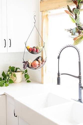 April & June 1234 Hanging Fruit Basket For Kitchen (Black)- 2 Tier Canoe-Shaped Iron Hanging Kitchen Baskets thumb #4
