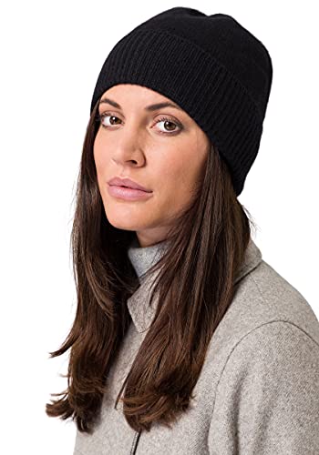 Style & Republic Kaschmir Sport Mütze-Beanie Damen aus 100% Cashmere - Dein kuscheliger Premium Beanie für stilvolle Herbst- & Winter-Momente - Black