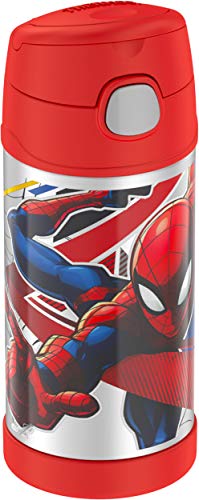 THERMOS FUNTAINER 12 Ounce Bottle, Spiderman & THRF401RS6 F401 FUNtainer Foogo Replacement Straw Set, 2 pk, one size, Clear