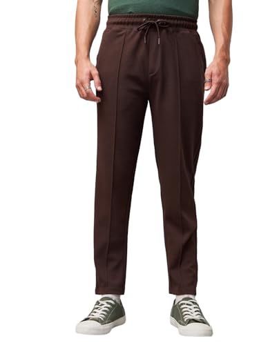 Image of Bewakoof Men's Solid Regular Fit Cotton Blend Track Pants