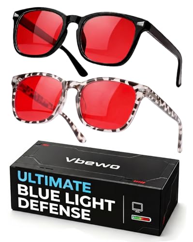 Image of 2 Packs Professional Sleep Glasses with 99.9% Blue Light Blocking Dual AR Coatings Red Lens, Computer Gaming Glasses for Men Women, Anti Fatigue & Eye Strain