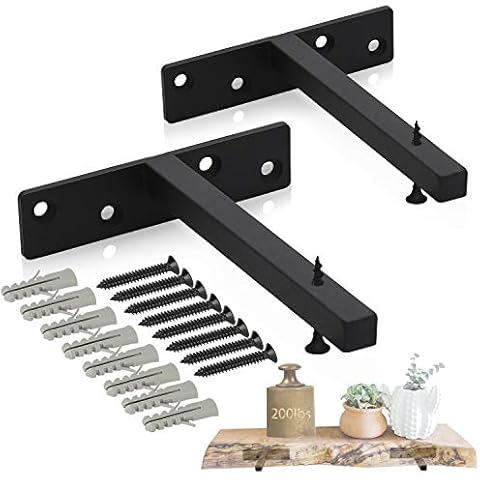 ChasBete Floating Shelf Bracket, Rustic Shelf Brackets & Supports, Black Wall Brackets for Shelves 15cm - 2 Pcs Cover
