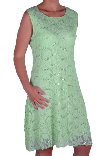 Eye Catch in Übergrößen - Fabia Frauen ärmellose Floral Stretch Pailletten Lace kurzes Mini Abend Kleid Plus Size Mint Grun Gr. 48-50