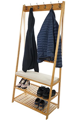 Bramley Power Garderobe aus Bambus-Holz, mit Hakenleiste und 2-stufiger Schuhablage, Aufbewahrungslösung und Sitzgelegenheit
