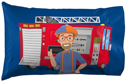 Jay Franco Blippi Look A Firetruck! 1 Single Reversible Pillowcase - Double-Sided Kids Super Soft Pillow Cover Bedding