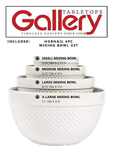 Ttu TABLETOPS GALLERY 4-PC Tabletops Gallery Hobnail Style 4 Piece Classic White Stoneware Nesting Mixing Bowl Set thumb #3