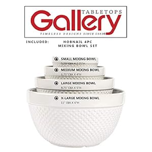 Ttutabletopsgalleryhobnailstyle4piececlassicwhitestonewarenestingmixingbowlsetforbakingandcooking Urban Country Home Decor Ttu tabletops gallery hobnail style 4 piece classic white stoneware nesting mixing bowl set for baking and cooking urban country home decor