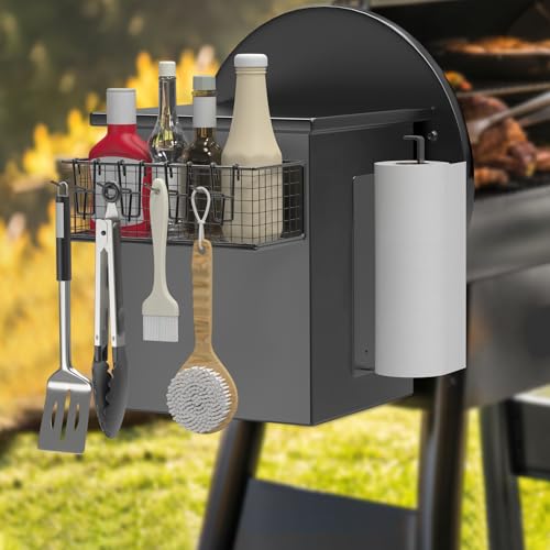 Image of 1 Pack Magnetic Storage Bin and Paper Towel Holder for Traeger Smoker Grills, Suit for Traeger Ironwood 885, Pro Series 34, Pro Series 22, Pro D2 575, Pro 780, Ironwood 650, Z-Grills, Pit boss