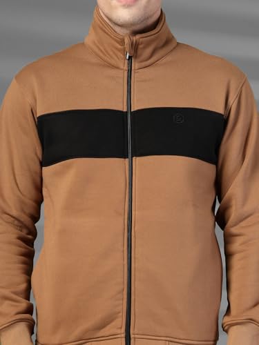 Image of CHKOKKO Mens High Neck Winter Tracksuit Full Zip Jacket with Elastic Waist Lower Warm and Soft Activewear Set for Gym Running and Casual Use Golden Brown S