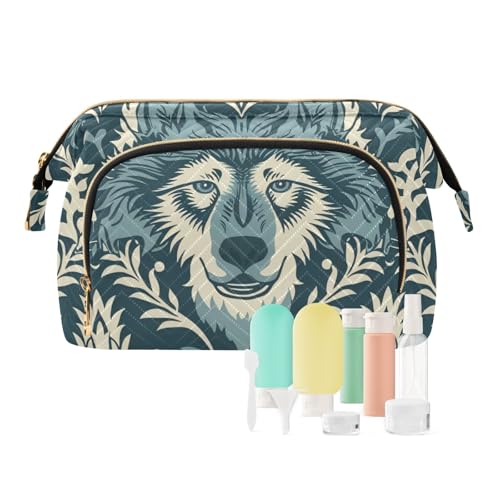 miaozhen William Morris Style Design Wolf Teal Makeup Cosmetic Bag Zipper Women Cash Wallet for Toiletry Travel Kit Organizer monedero chico para monedas