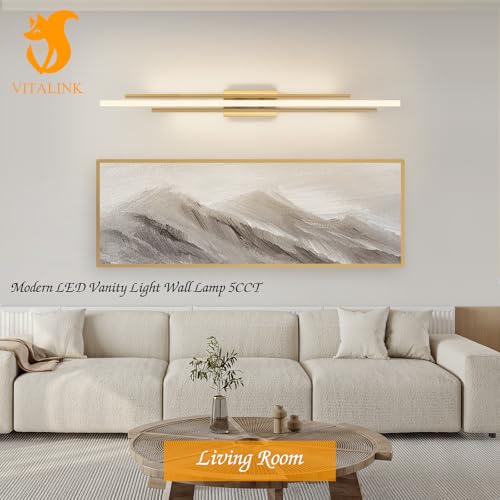 Image of VitaLink 48 inch Gold LED Bathroom Light Fixtures Long Vanity Lights Over Mirror Lighting Lamps Wall Mount Lighting Over Vanity Picture Indoor 5CCT(3000K /3800K /4500K /5200K /6000K)