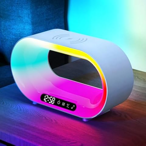KEXU Touch Bedside Table Lamp for Bedroom Wake Up Night Light with 15W Wireless Charger RGB Lamps for Night Stands with Alarm Clock Beside Lamps for Bedroom Living Room Cover