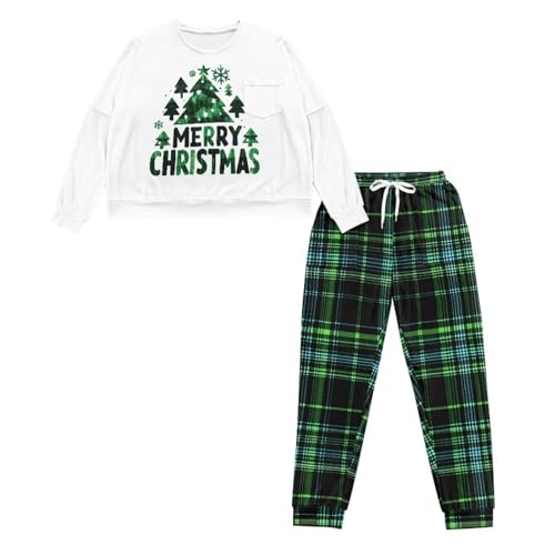 Image of Women's 2 Piece Printed Pajama Set Long Sleeve Sleepwear Set with Long Pants Casual Lounge Sets with Pocket