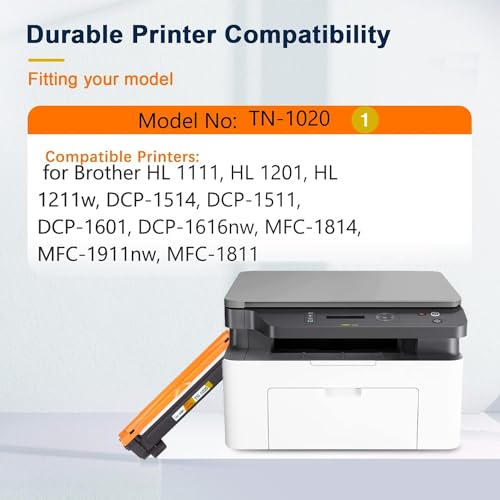 Image of TN-1020 Black Toner Cartridge for Brother HL-1111 /1201 /1211W /DCP-1511 /1514 /1601 /1616NW /MFC-1811 /1814 /1911NW......