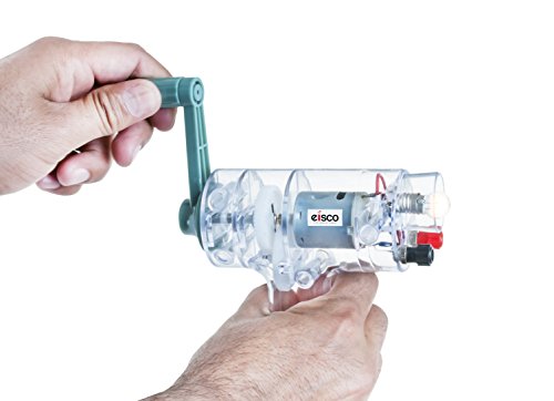 Image of EISCO Hand Crank Generator - Portable Electricity Generator with LED Light, Built-In Flashlight & Lamp, STEM Physics Experiment Kit for Energy Conversion, Science Fair & Classroom Learning