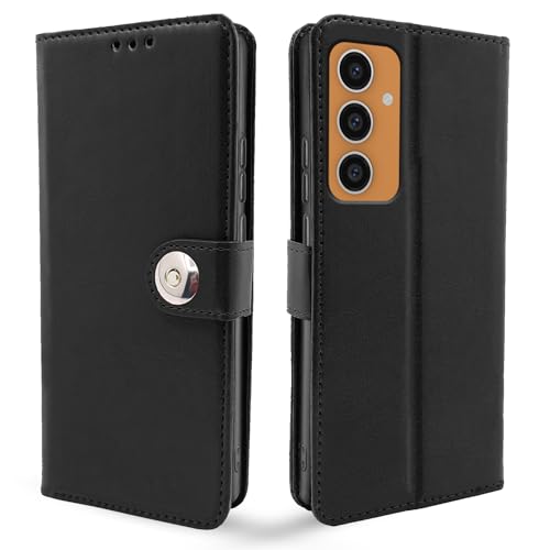 Image of Pikkme Samsung Galaxy S23 FE 5G Flip Cover Leather Finish | Wallet Stand and Shock Proof | Inside TPU with Card Pockets | Complete Protection Button Flip Case (Black)
