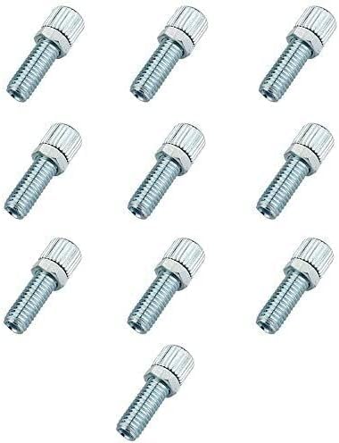 CYCLEZ Premium 6mm Bicycle Brake Caliper Barrel Adjusters, Steel, Silver Barrel Adjuster Bolt with Locknut, 2 Pack or 10 Pack (10)