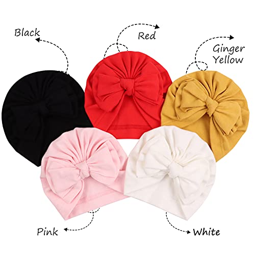 Peecabe 5-Pack Cotton Baby Hat Bow Beanie Cap For Baby Girls 0-36 Months Infant Toddler Hats Spring Summer Autumn (5Pcs-C) #TOP1