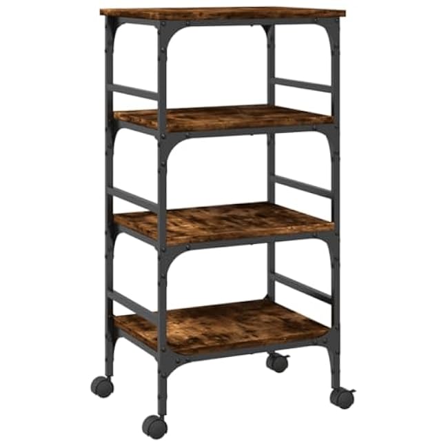 Versatile Kitchen Trolley for Enhanced Storage and Mobility, Smoked Oak Finish, Durable Engineered Wood and Steel Frame-V0zMgMkM