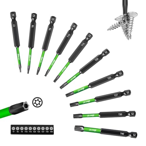 Litorange Juego de puntas magnéticas Torx de 75 mm de largo con agujero para atornillador inalámbrico, 10 unidades de 1/4 pulgadas de vástago hexagonal para atornillador de impacto, fosfuro negro