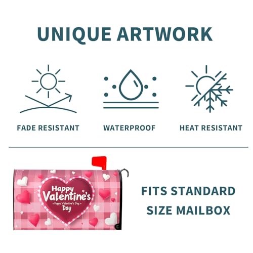 Image of Valentine's Day Plaid Pink Love Mailbox Covers Magnetic White and Pink Love Heart Mailbox Cover Standard Size 18 X 21 Inch Valentines Day Wrap Post Letter Box Decorative for Outdoor Home Garden Yard