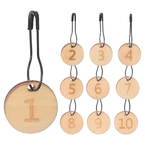GARVALON Juego de 10 Marcadores de Puntos Redondos de Madera Tallada Numerados del 1 al 10 para Tejer a Dos Agujas y Ganchillo Accesorios Manualidades Resistentes y Portátiles