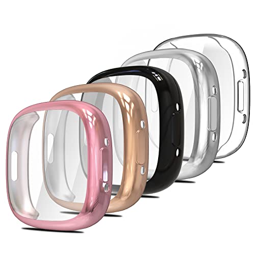 Simpeak Coque Compatible pour Fitbit Versa 4 / Sense 2 Protecteur D'écran Étui de Protection 2 en 1,TPU Souple/Couverture Complète/Ultra Mince/Anti-Bulle,5 Pack Cover