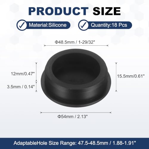 Image of MECCANIXITY 18pcs T-Shaped Silicone Plugs 48.5mm 1-29 /32 Inch Dia Snap in Plug Hole Seal Cover Round Rubber Stopper for 47.5-48.5mm Holes Kitchen Rubber Bulkheads Waterproof Sealing, Black