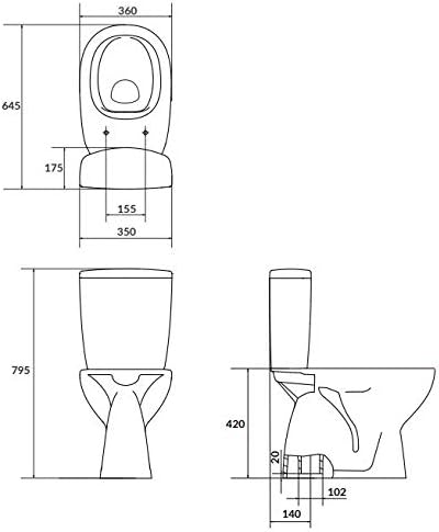 Technical drawing with dimensions for Cersanit K667-075 toilet