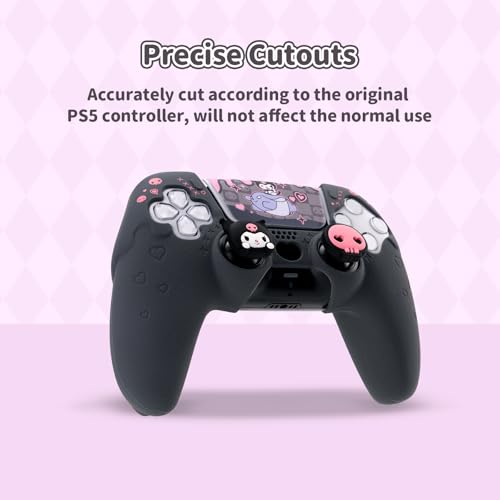 Image of Kuitmor Silicone PS5 Controller Cover Skin Set, Anti-Slip Soft Protective Case for PS5 Wireless Controller with 2 Thumb Grip Caps and 1 Sticker (Black Kuromi)