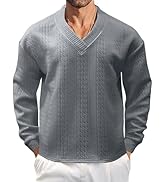 TAFLE Men's V-Neck Sweatshirt Casual Block Striped Long Sleeve Pullover Baggy Knitted Shirts