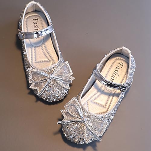 Girls Silver Dress Shoes Wedding Party Heel Mary Jane Princess Bow Shoes Crystal Shoes3