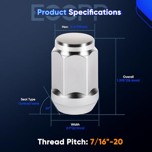 Image of ECCPP 7 /16 inch-20 Wheel Lug Nuts, 24PCS 1.395 inch(35.4mm) Length Conical Seat Lug Nut Set fit for 1964-1967,1973,1975,1977,1979,1981 for Chevy for Malibu /1979-1981 for Chevy for Monte Carlo
