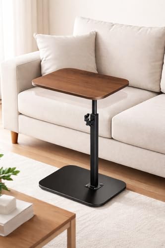 Image of Adjustable C-Type Side Table for Sofa & Bed, 60cm Height 40cm Width, Wooden Top End Table with Metal Base, Space Saving Laptop Table, Living Room Bedroom Snack Coffee Table