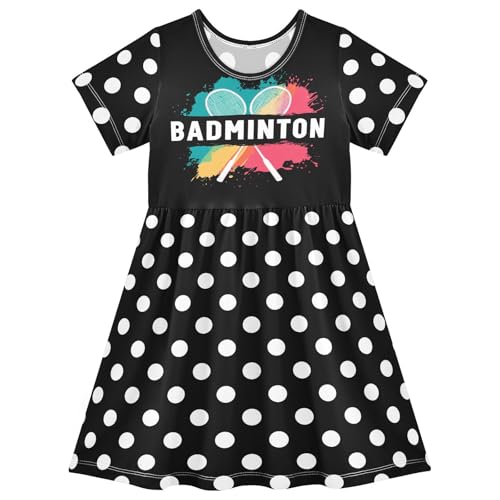 Badminton Racket Splash Girls Summer Dress Toddler Girl Skater Dresses Short Sleeve Dress for Girls Cute,2T