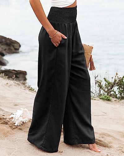 Angerella Womens Elastic High Waisted Palazzo Pants Casual Wide Leg Long Lounge Pant Trousers with Pocket4