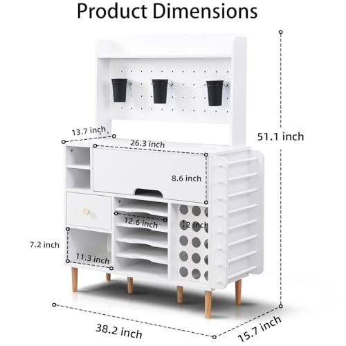 Image of Cooday Craft Organization and Storage Cabinet Compatible with Cricut Machines, Craft Table with Storage for Adults, Crafting Desk with Power Outlet,Pegboard, Vinyl Holders