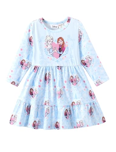 Disney Princess Frozen Elsa Minnie Stitch Floral Toddler Girl Dress A Line Long Sleeve Kids Casual Fall Clothes 2-6 Years