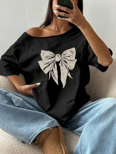 Image of SXV STYLE Unity Women Casual Bow Shoulder Loose T-Shirt