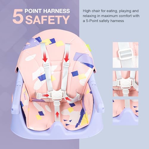 Image of Baybee 3 in 1 Fiora Baby High Chair for Kids Feeding with Two Height Adjustable, Recline & Wheels, Booster Seat with Food Tray, Belt & Basket, High Chair for Baby 6 Months to 4 Years Boy Girl (Pink)