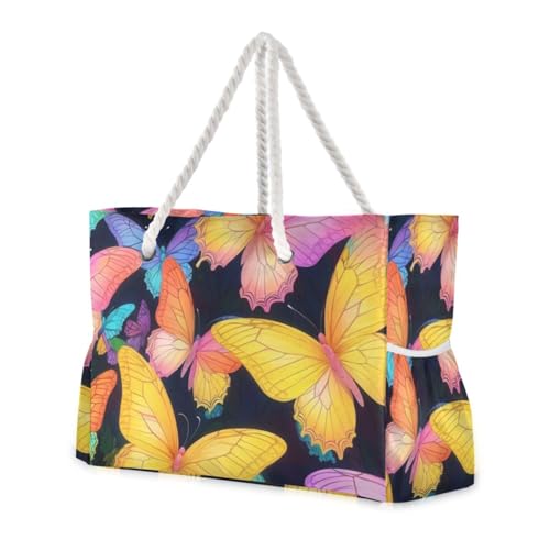 LI ZHI XIN Bolsas de playa para mujer, bolsa de viaje para grandes vacaciones familiares, a la moda, impermeable, con bolsa con cremallera, colorido patrón de mariposa, multicolor, Talla única