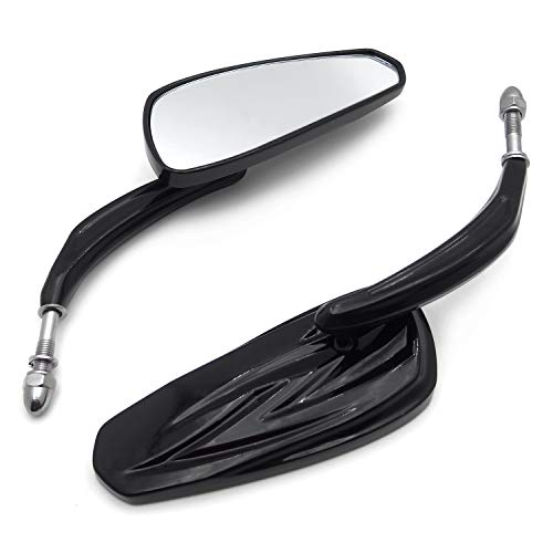 HongK- 8mm Rear Mirror Gloss Black Flash Lighting Grooved Stem Universal Fits For Most 8mm Threaded H-D Touring Electra Road Glide King