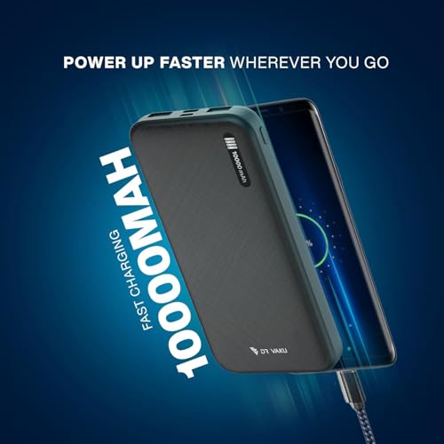 Image of 10000mAh Power Bank Portable Slim Design with Dual USB Output Type-C Micro (Input & Output) Lithium Polymer Battery Compatible with iPhone, Samsung, OnePlus & All Smartphones- Black