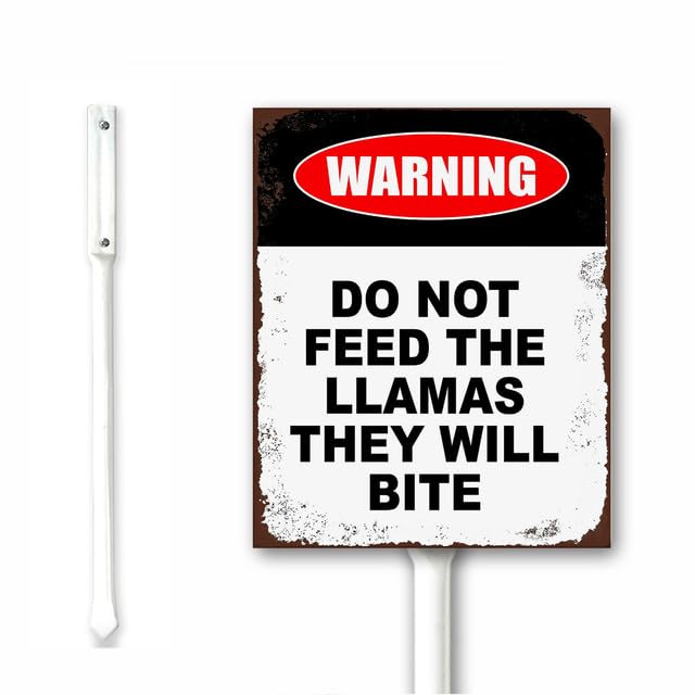 Warning Do Not Feed The Llamas They Will Bite Yard Sign With Stand 12x15cm Lawn Sign Garden Sign Outdoor Metal Sign Sturdy Aluminum Sign Rust Free Weatherproof Easy To Install