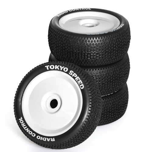 Dantenron 1:8 Scale Buggy Tires and Wheels Rims 17mm Hex Rubber Off Road Tyres for 1/8 RC Off-Road Truck Car Traxxas Arrma Typhon 6S 3S Talion 6S Losi 8ight HPI Vorza Flux Kyosho Hobao 4PCS (White)