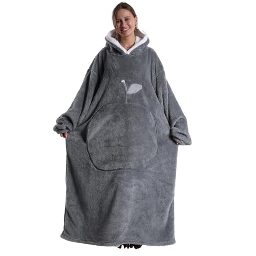 Kawoja Extra Long Oversized Blanket Hoodie Wearable Blanket with Sleeves and Giant Pockets Super Warm and Cozy Fleece Throw Sweatshirt for Women Men