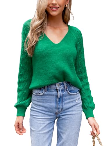 CUPSHE Womens V Neck Sweater Long Sleeve 2024 Fall Pullover Knit Sweater Tops