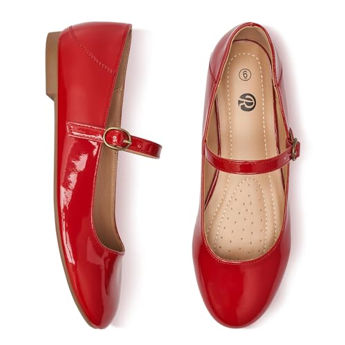Image of Rekayla Flats for Women Mary Jane Shoes Women Round Toe Ballet Flats with Buckle Strap Comfortable Dress Shoes for Work Casual Daily Wear